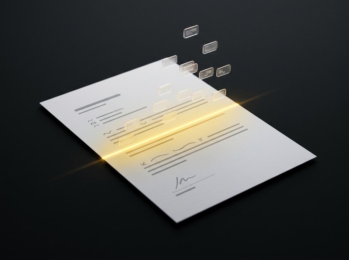 Documento escaneado por un haz de luz mientras se extraen sus datos